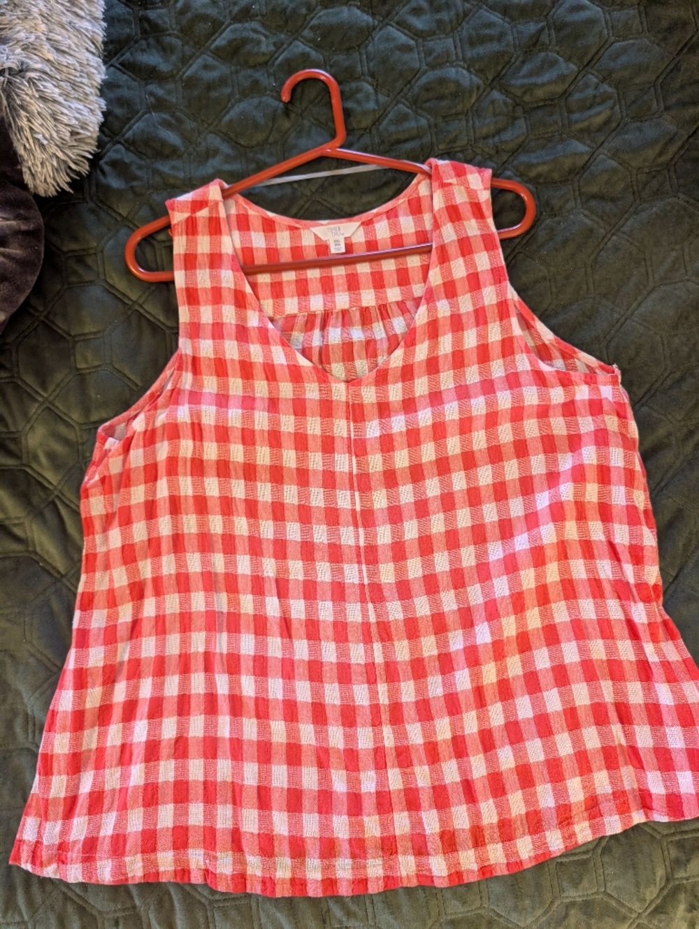 Time and Tru Orange and White Gingham Sleeveless Tank
